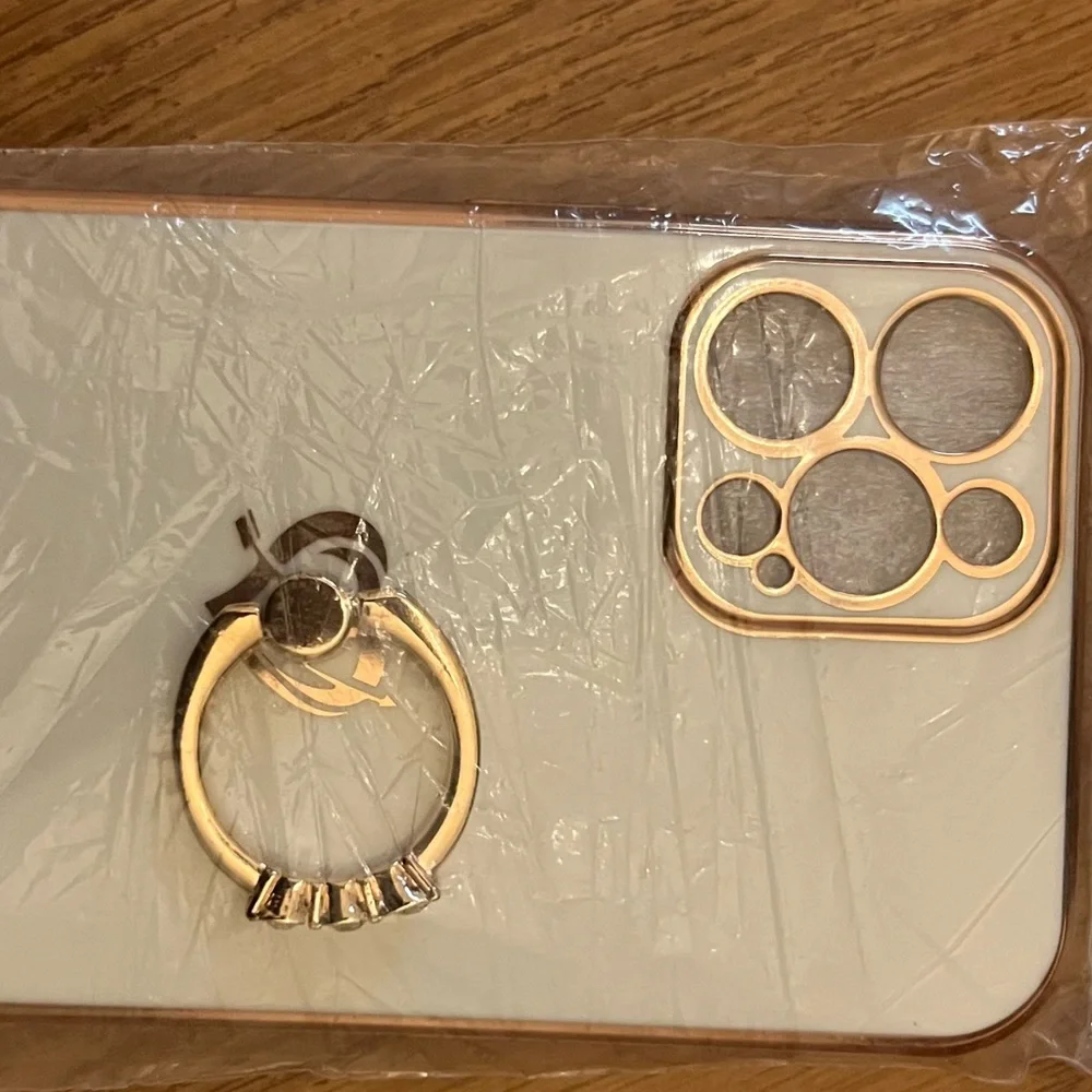 Gold and White i-Phone 13 Pro Case with Ring Holder